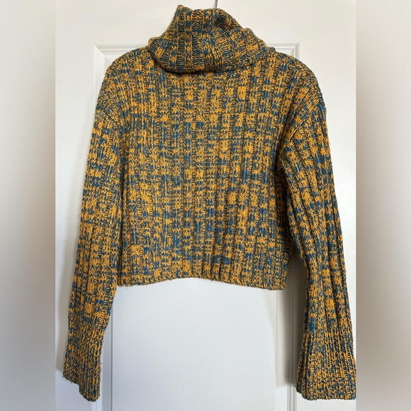 Urban outfitters acrylic turtleneck sweater yellow blue crop - Picture 2 of 7